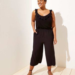 LOFT Plus | Ruffle Neck Mixed Media Jumpsuit | 26W